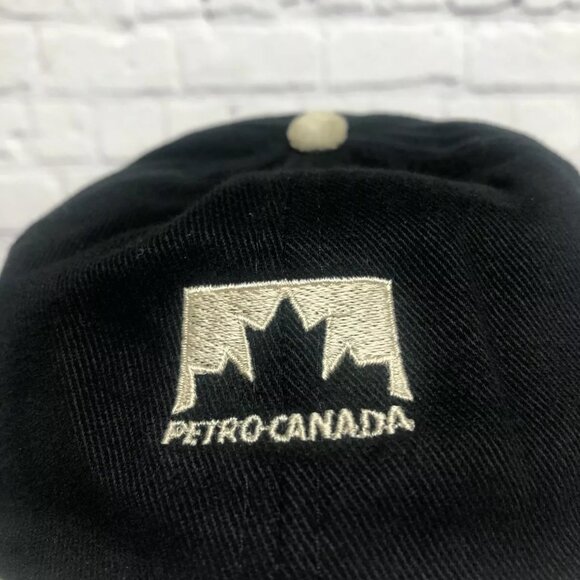 Vintage PETRO Canada Hat Baseball Cap Logo Embroidery Leather Bill Black 90s - Picture 6 of 8